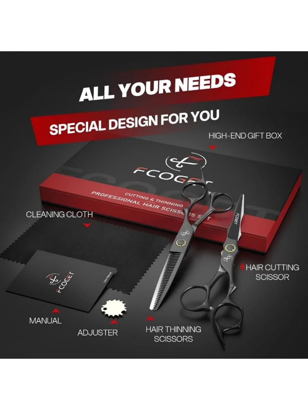 High-End 440C Stainless Steel Hair Cutting Scissors Kit & Thinning Shears - 6.8